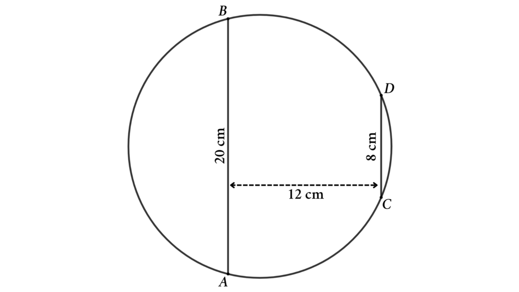 geometry math problem for circle: find the area of a circle using two chords