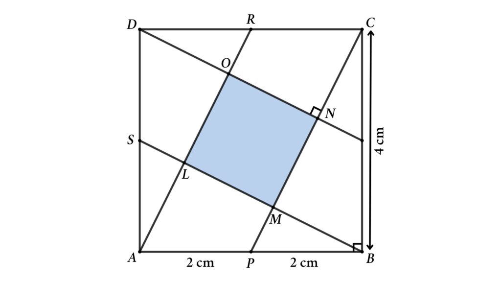 Solution to the geometry math problem find the area of the square