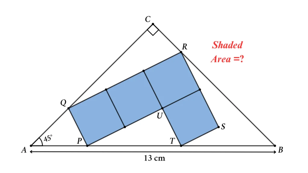 Trigonometry Math Problems with Triangles 4: Find the area of the Irregular Polygon formed by combining 4 equal squares.